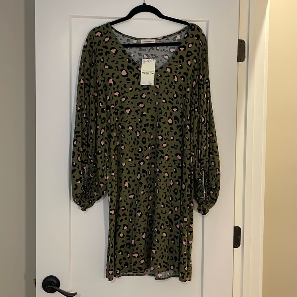 ee:some leopard print ballon sleeve dress